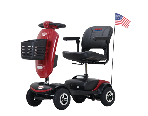 Red Metro Mobility Patriot 4-Wheel Mobility Scooter | Compact