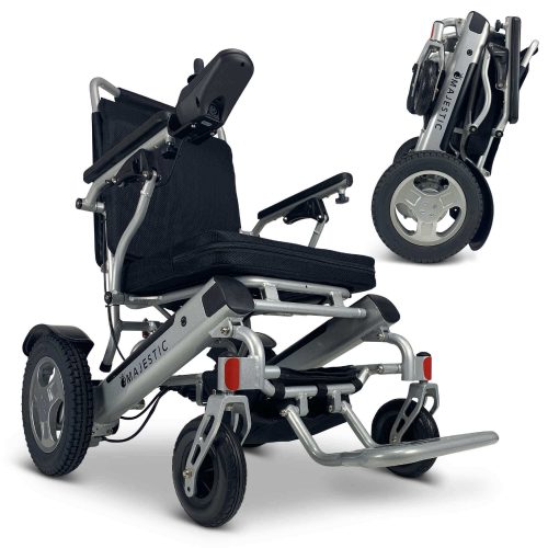Silver Frame | Standard  Cushion & Backrest Patriot-11 ComfyGo Foldable Electric Wheelchair 