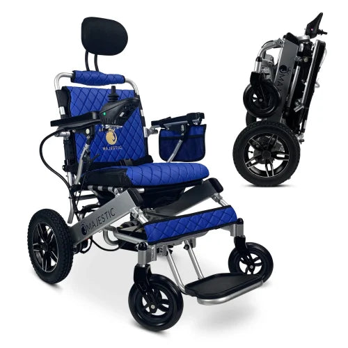 Silver Frame | Blue Cushion & Backrest Majestic IQ-8000 ComfyGo Remote Control Electric Wheelchair With Recline