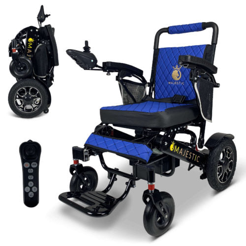 Blue MAJESTIC IQ-7000 Remote Controlled Electric Wheelchair | Lightweight | Automatic Folding