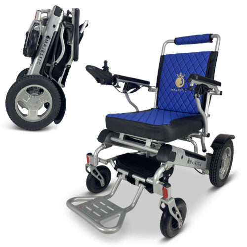 Silver Frame | Blue Cushion & Backrest Patriot-11 ComfyGo Foldable Electric Wheelchair 