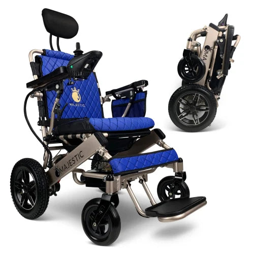 Bronze Frame | Blue Cushion & Backrest Majestic IQ-8000 ComfyGo Remote Control Electric Wheelchair With Recline