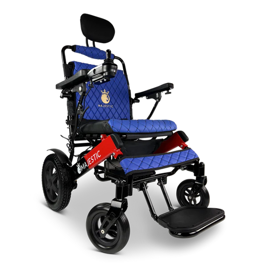Black & Red Frame | Blue Cushion & Backrest Majestic IQ-9000 ComfyGo Long Range Electric Wheelchair With Recline 