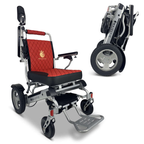 Silver Frame | Red Cushion & Backrest Patriot-11 ComfyGo Foldable Electric Wheelchair 