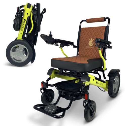 Yellow Frame | Taba Cushion & Backrest Silver Frame | Blue Cushion & Backrest Patriot-11 ComfyGo Foldable Electric Wheelchair 